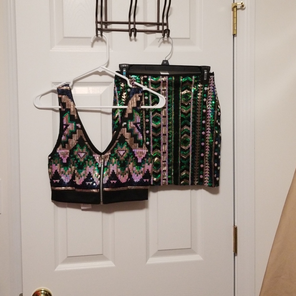 Matching crop top and mini skirt